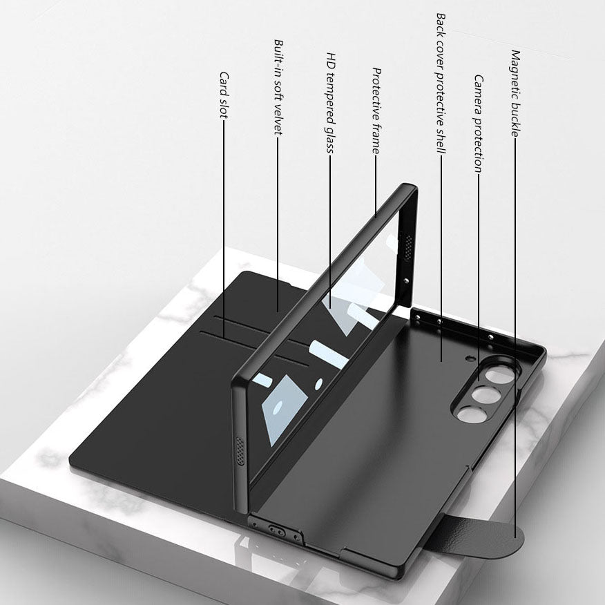 Premium Leather Shockproof Phone Case with Screen Protector & Pen Slot for Galaxy Z Fold 7