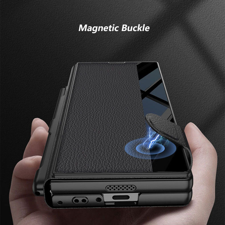 Premium Leather Shockproof Phone Case with Screen Protector & Pen Slot for Galaxy Z Fold 7