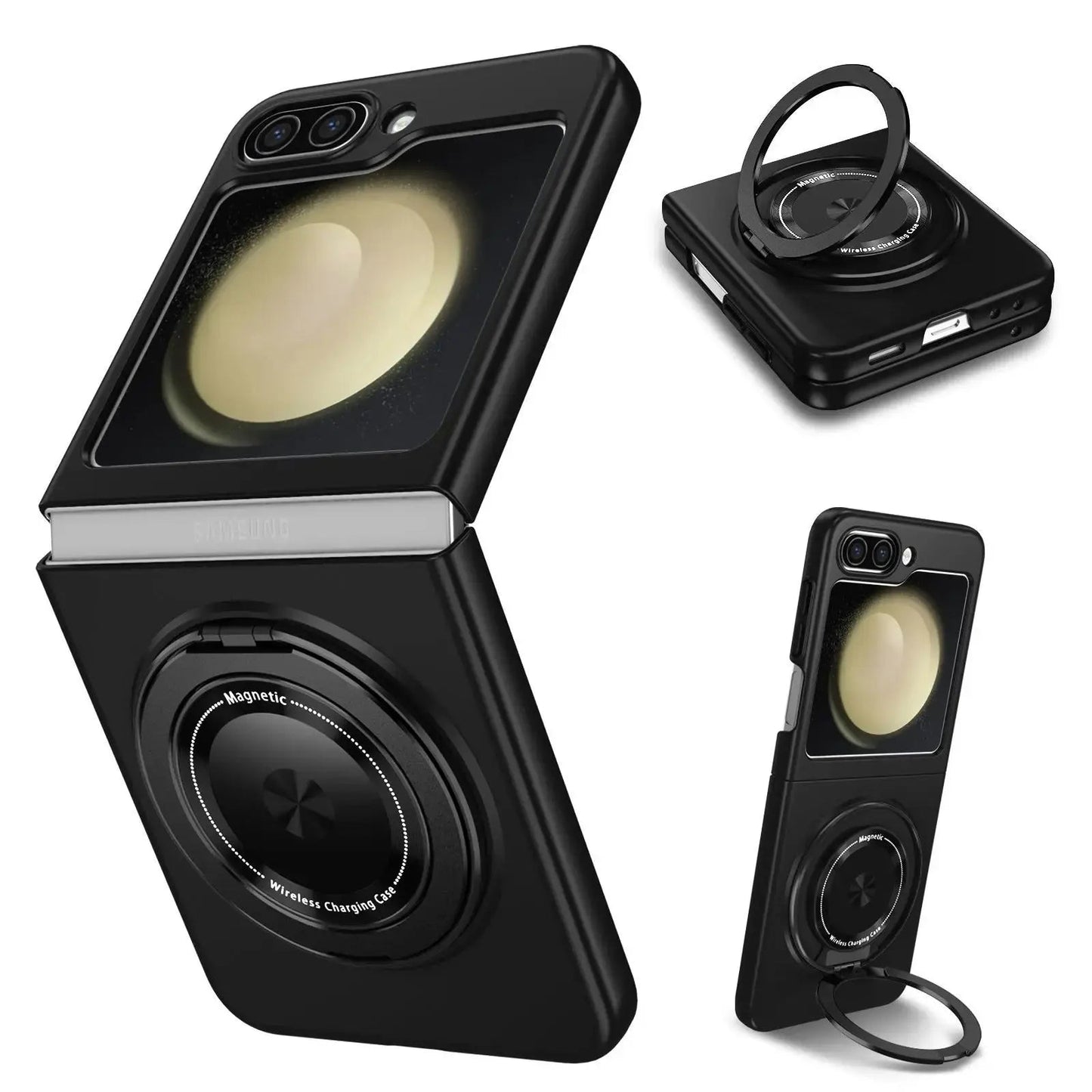 Revolutionary 360° Magnetic Rotating Ring Case for Galaxy Z Flip with Wireless Charging Capability