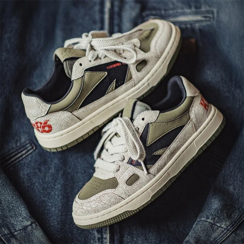 Valterra™ RetroBlock Cracked-Texture Skate Sneaker – Chunky Casual Low-Top