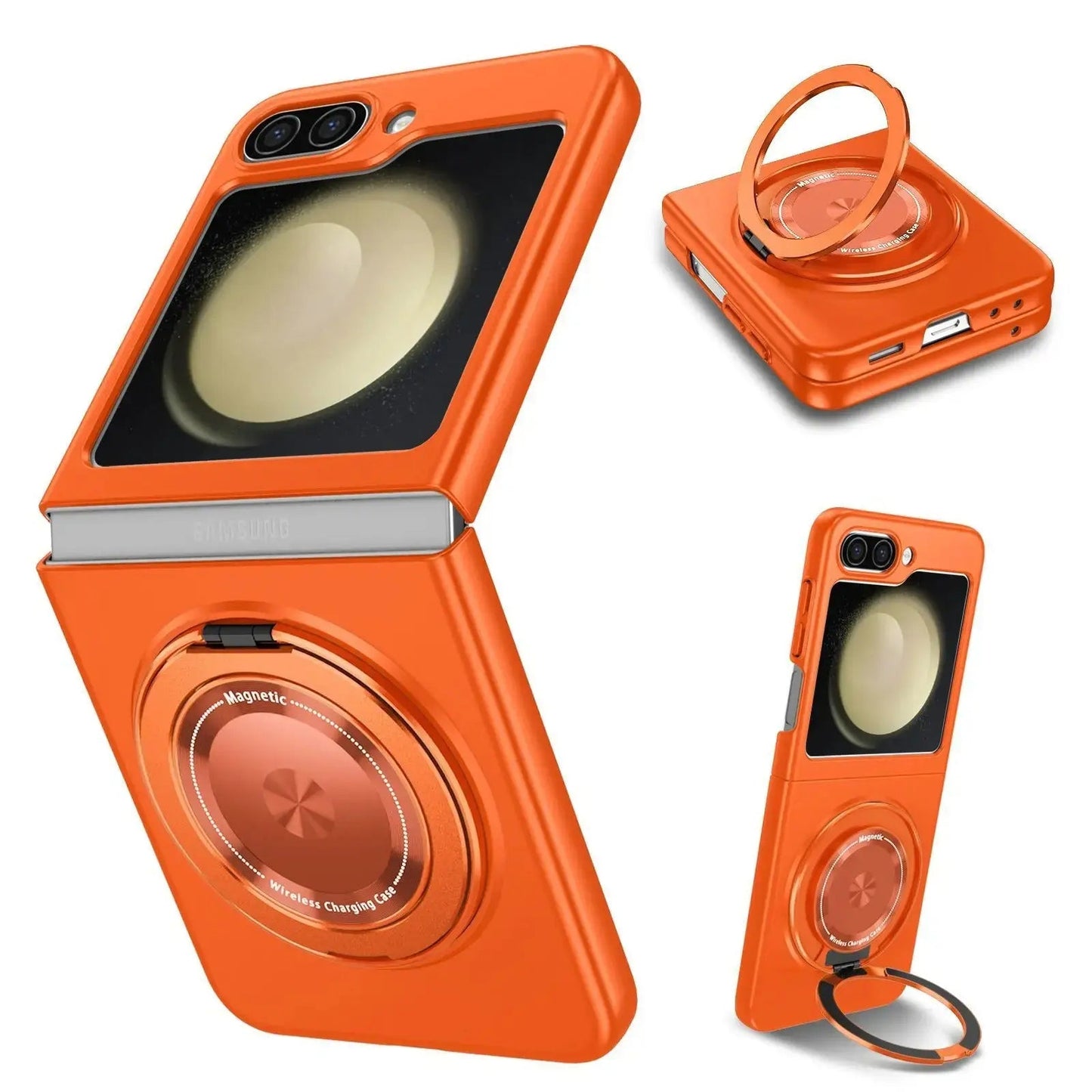 Revolutionary 360° Magnetic Rotating Ring Case for Galaxy Z Flip with Wireless Charging Capability