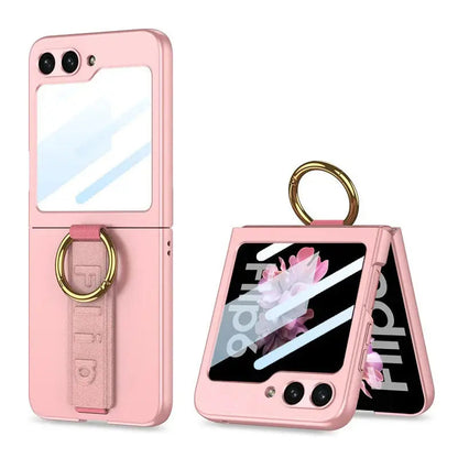 Sleek Leather Case with Ring Wrist Strap for Galaxy Z Flip