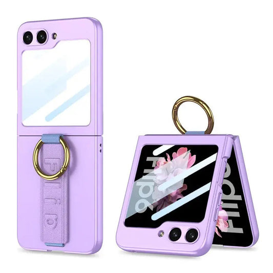 Sleek Leather Case with Ring Wrist Strap for Galaxy Z Flip