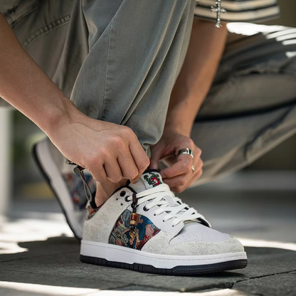 AEROVYNE™ Embroidered Low-Top Retro Sneaker – Artistic Panel Design