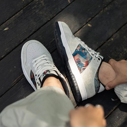 AEROVYNE™ Embroidered Low-Top Retro Sneaker – Artistic Panel Design