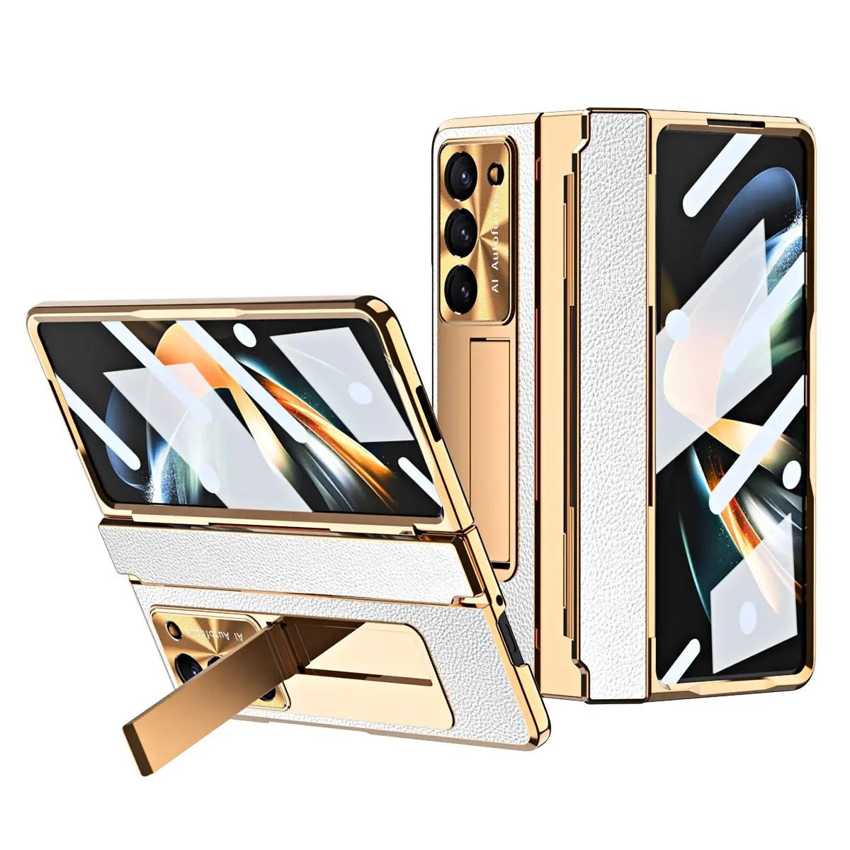 GoldEdge Leather Kickstand Case | Galaxy Z Fold 7 / 6 / 5 / 4