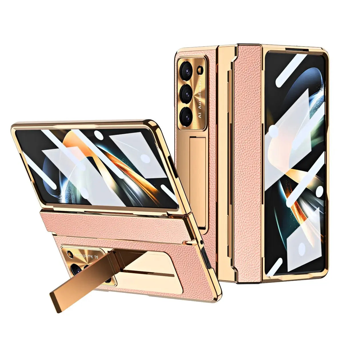 GoldEdge Leather Kickstand Case | Galaxy Z Fold 7 / 6 / 5 / 4