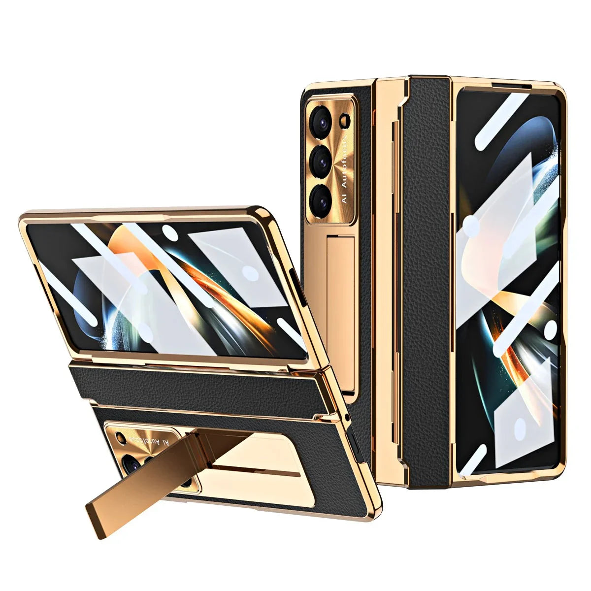 GoldEdge Leather Kickstand Case | Galaxy Z Fold 7 / 6 / 5 / 4