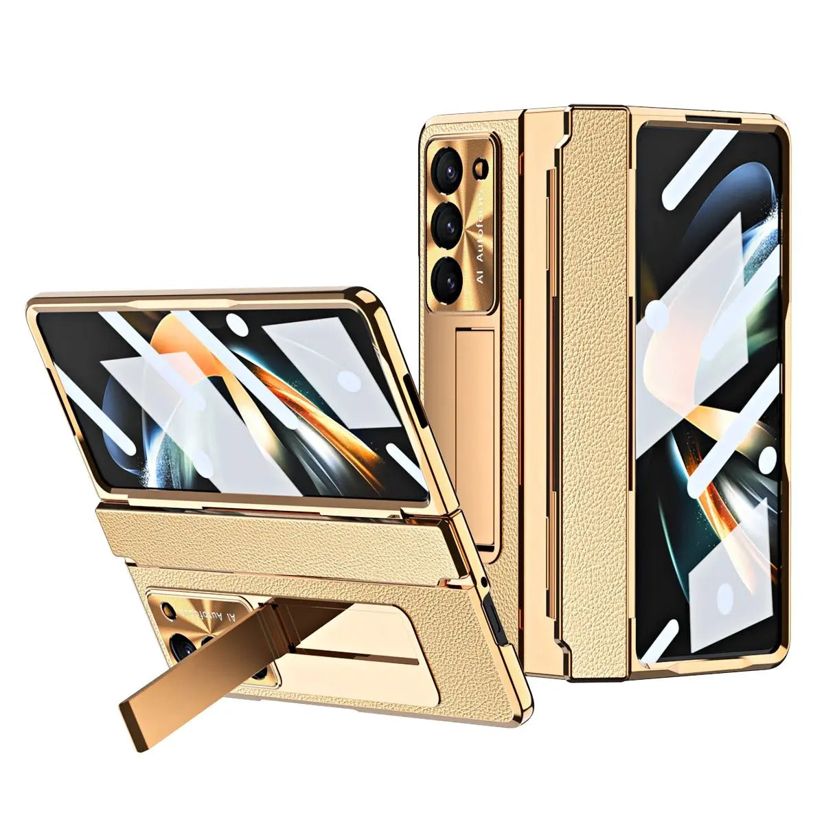 GoldEdge Leather Kickstand Case | Galaxy Z Fold 7 / 6 / 5 / 4