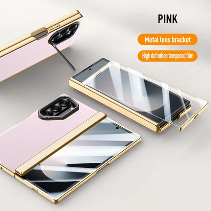 Zyra® - Golden Frame Leather Fold Hinge Galaxy Z Fold 7 Case