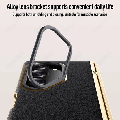 Zyra® - Golden Frame Leather Fold Hinge Galaxy Z Fold 7 Case
