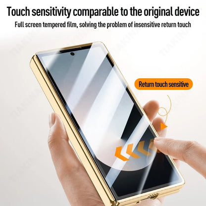 Zyra® - Golden Frame Leather Fold Hinge Galaxy Z Fold 7 Case