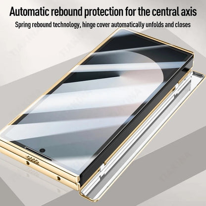 Zyra® - Golden Frame Leather Fold Hinge Galaxy Z Fold 7 Case