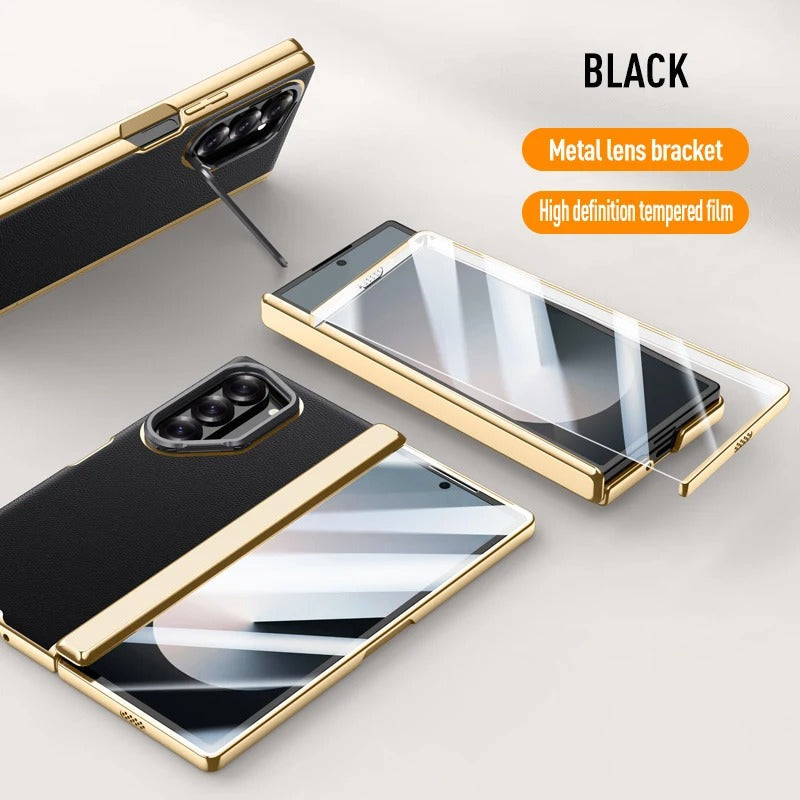 Zyra® - Golden Frame Leather Fold Hinge Galaxy Z Fold 7 Case