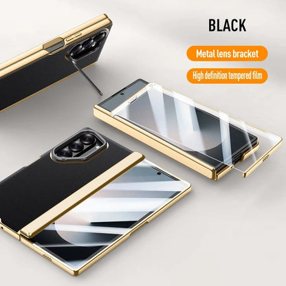 Zyra® - Golden Frame Leather Fold Hinge Galaxy Z Fold 7 Case